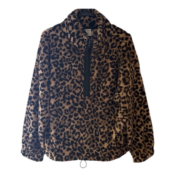 No Boundaries Sweaters - No Boundaries Leopard Print Half-Zip Pullover